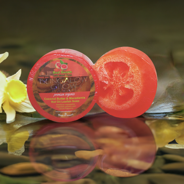 Red Guava with Island Citrus Premium Organics Coconut Butter Sticker Loofah Soap