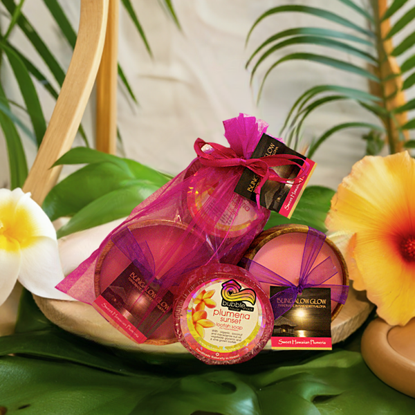 Sweet Hawaiian Plumeria Loofah Lather/Soy Poi Candle Gift Set