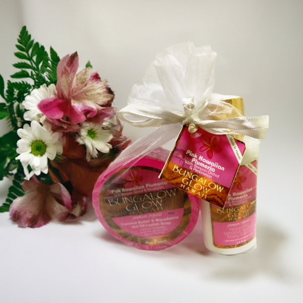 Pink Hawaii Plumeria 2oz Lotion and Loofah Soap Gift Set