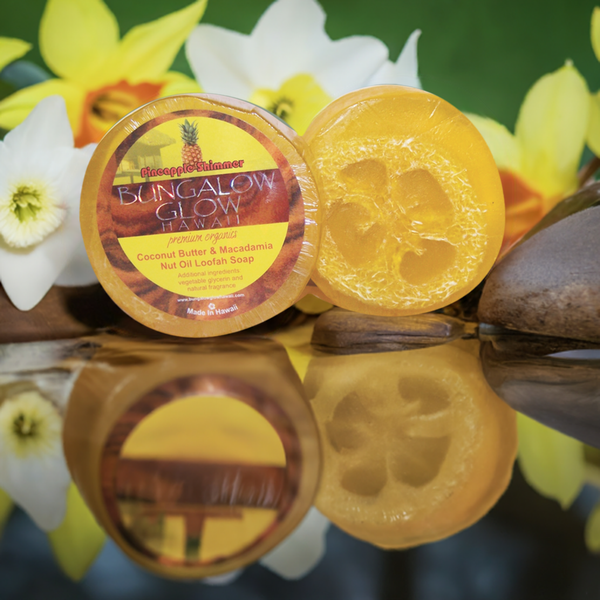Pineapple Shimmer Premium Organics Coconut Butter Sticker Loofah Soap
