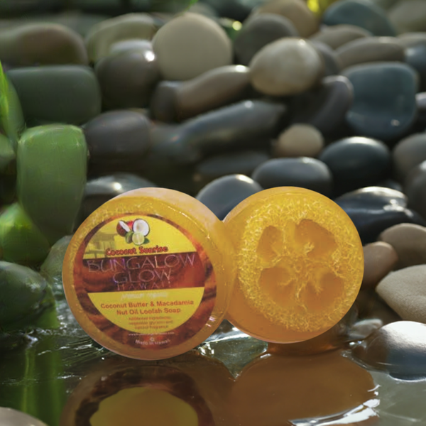 Coconut Sunrise Premium Organics Coconut Butter Sticker Loofah Soap