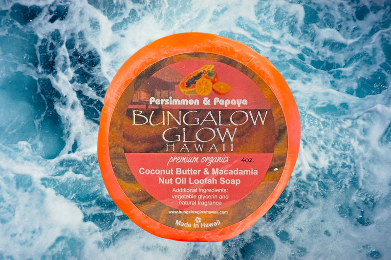 MADE IN HAWAII, Persimmon & Papaya Premium Organics Coconut Butter Loofah Soap.