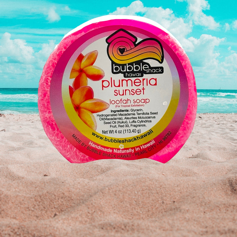 MADE IN HAWAII.Plumeria Sunset Loofah Soap
