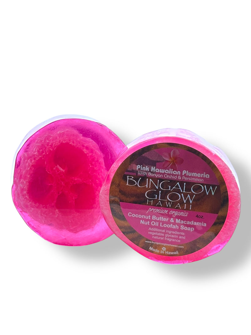MADE IN HAWAII. Pink Hawaiian Plumeria Premium Organics Coconut Butter Sticker Loofah Soap