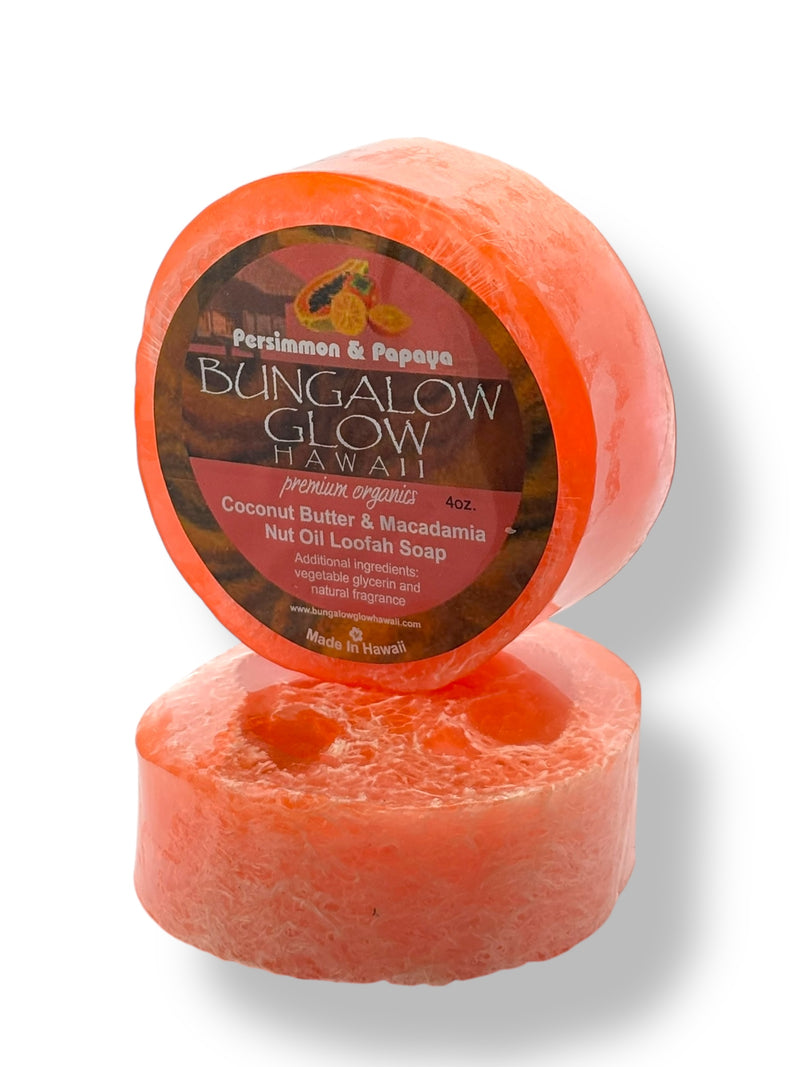 MADE IN HAWAII, Persimmon & Papaya Premium Organics Coconut Butter Loofah Soap.