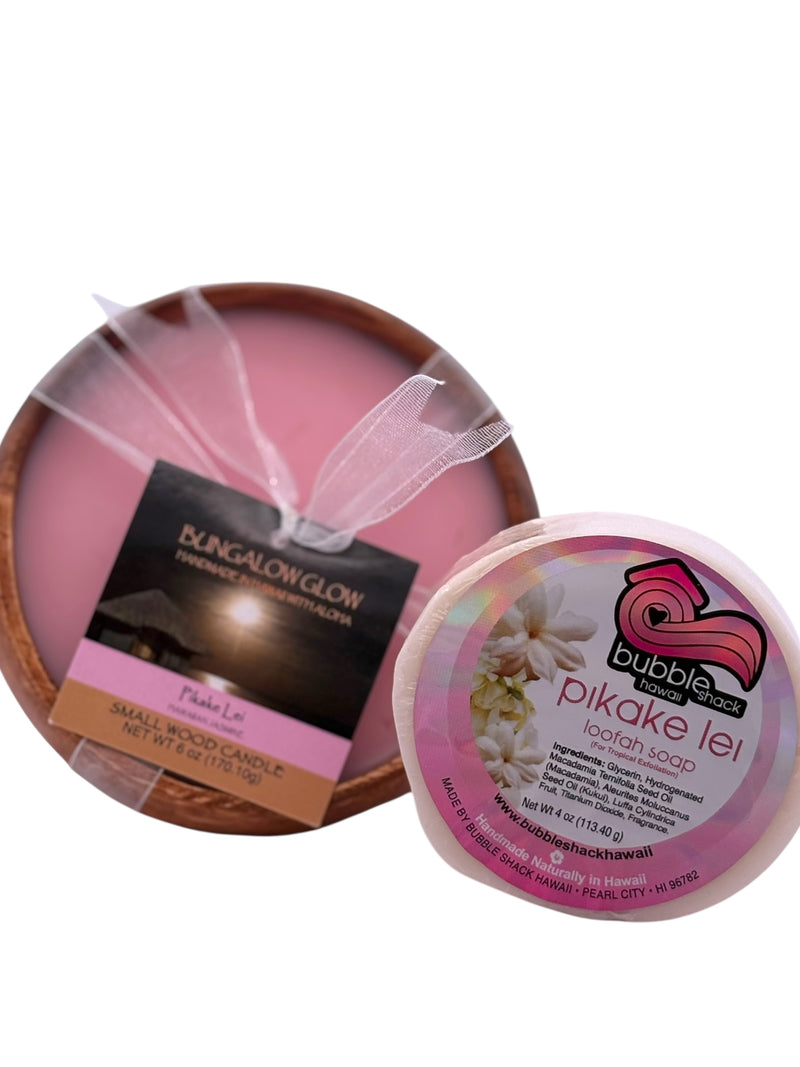 MADE IN HAWAII, Pikake Lei Loofah Lather/Soy Poi Candle Gift Set.