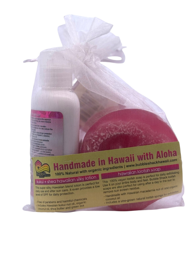 MADE IN HAWAII, Lilikoi Shave Ice Mini Lotion and Loofah Soap Gift Set.