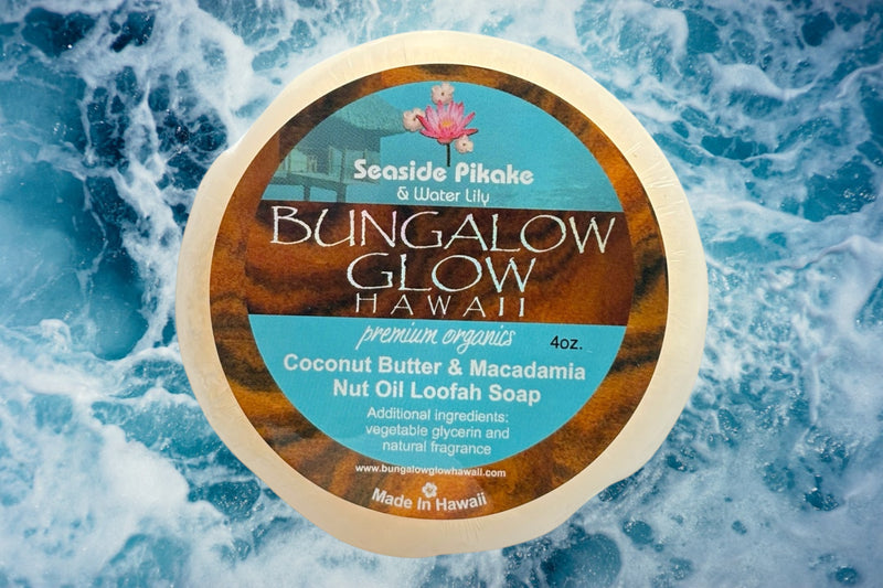 MADE IN HAWAII.Seaside Pikake + Water Lily Premium Organics Coconut Butter Loofah Soap