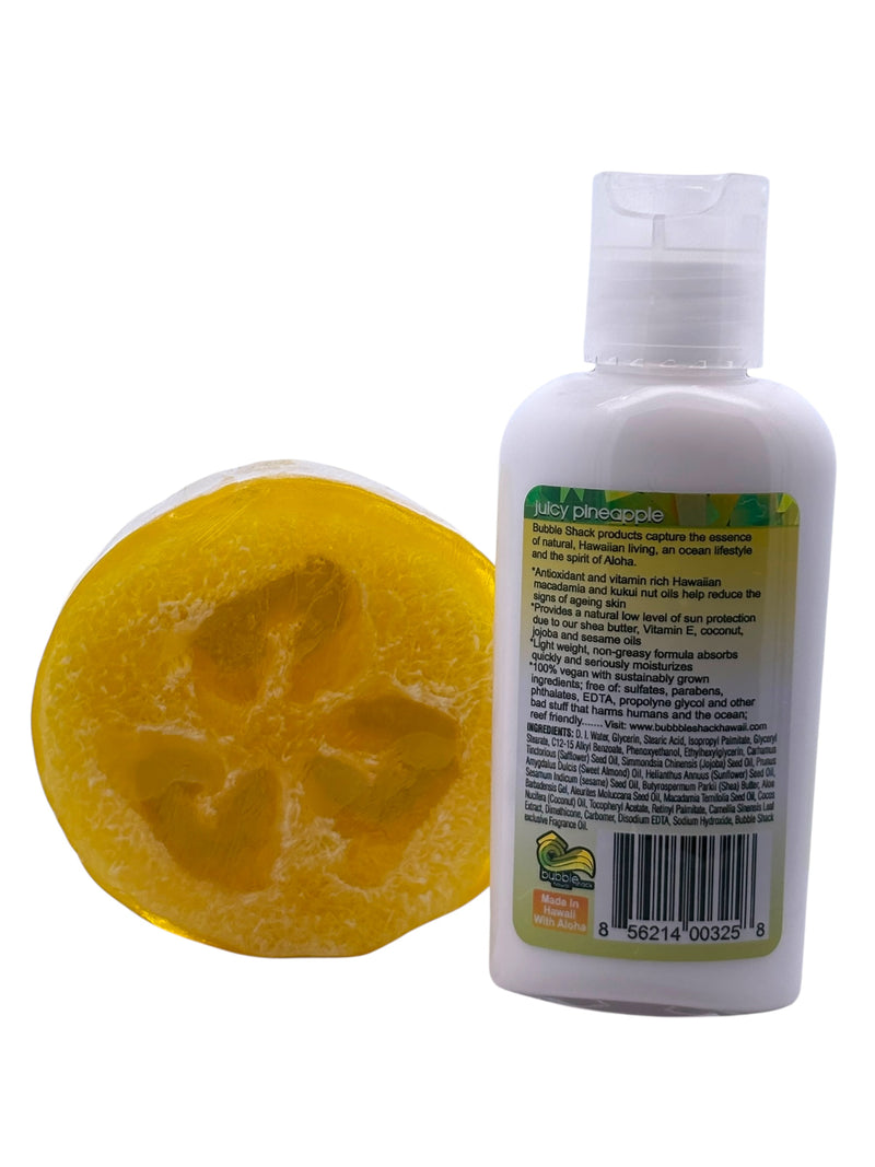 MADE IN HAWAII, Juicy Pineapple Mini Lotion and Loofah Soap Gift Set.