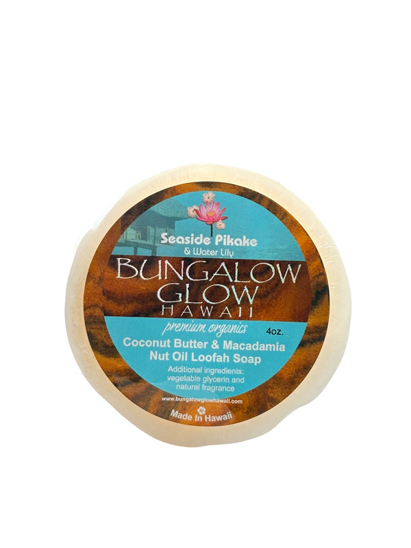 MADE IN HAWAII.Seaside Pikake + Water Lily Premium Organics Coconut Butter Loofah Soap