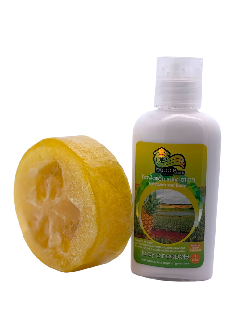 MADE IN HAWAII, Juicy Pineapple Mini Lotion and Loofah Soap Gift Set.