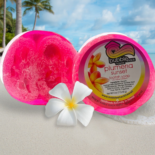 MADE IN HAWAII.Plumeria Sunset Loofah Soap
