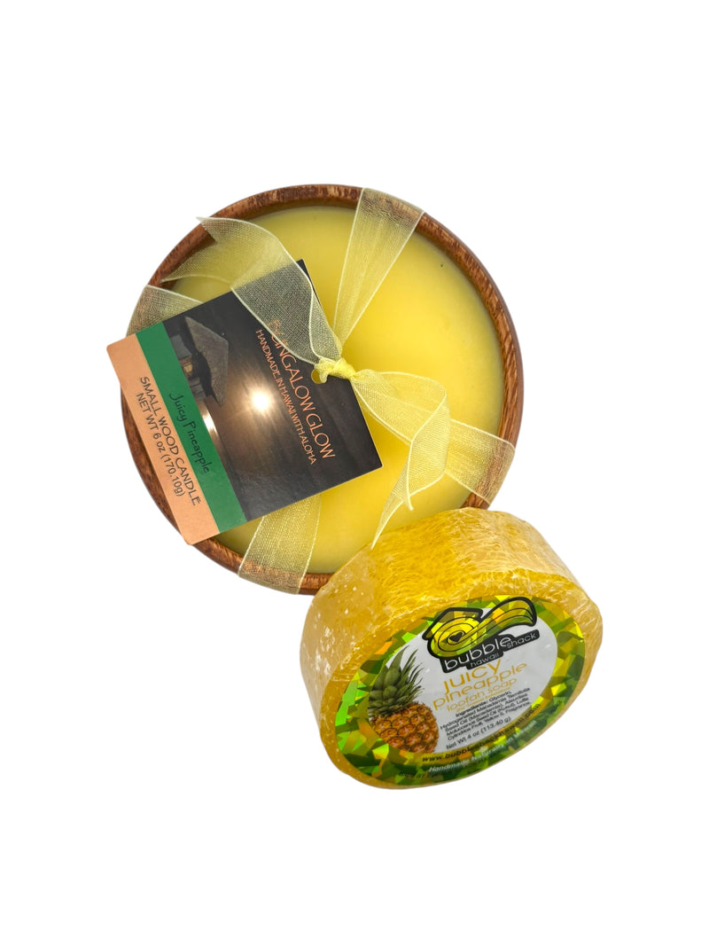 MADE IN HAWAII, Juicy Pineapple Loofah Lather/Soy Poi Candle Gift Set.