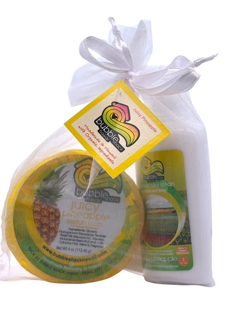 MADE IN HAWAII, Juicy Pineapple Mini Lotion and Loofah Soap Gift Set.