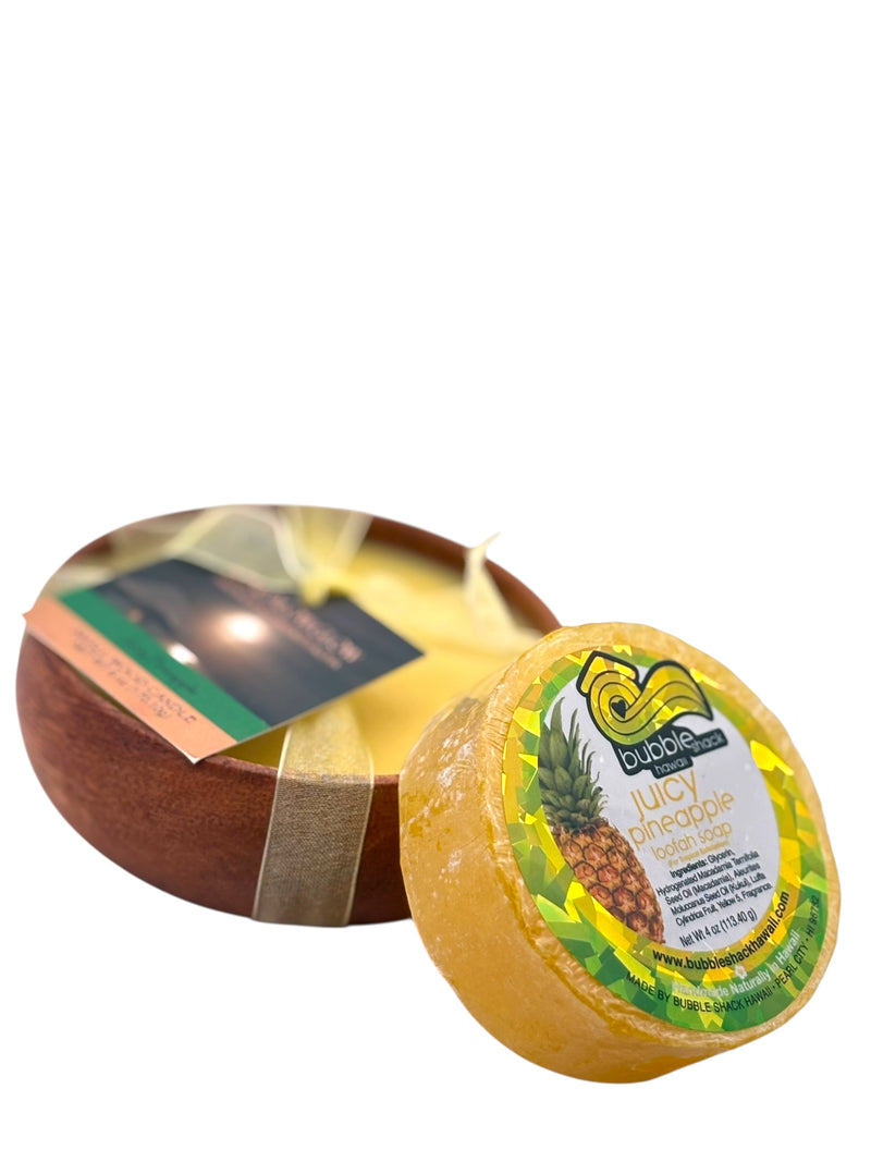 MADE IN HAWAII, Juicy Pineapple Loofah Lather/Soy Poi Candle Gift Set.