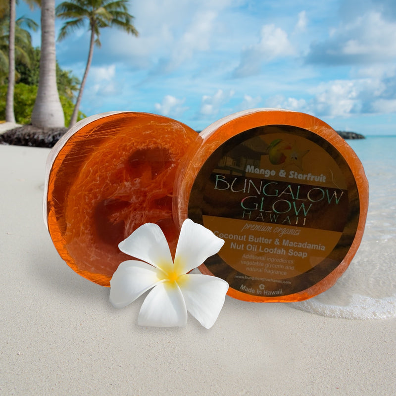 MADE IN HAWAII.Mango & Starfruit Premium Organics Coconut Butter Loofah Soap
