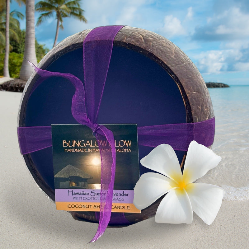 Hawaiian Super Lavender Coconut Shell Soy Candle,12oz
