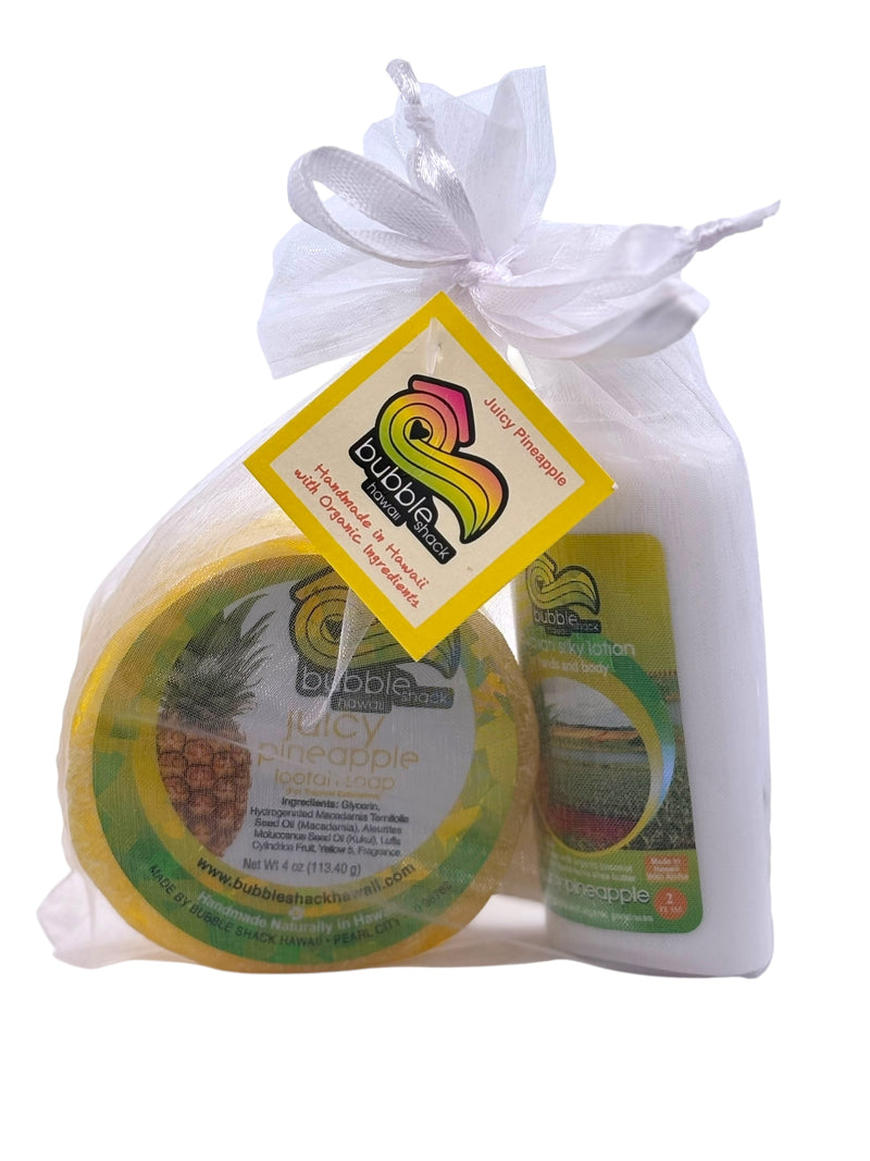MADE IN HAWAII, Juicy Pineapple Mini Lotion and Loofah Soap Gift Set.