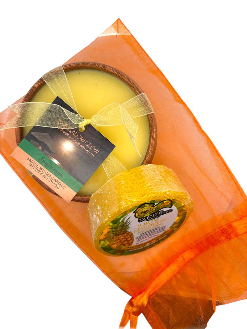 MADE IN HAWAII, Juicy Pineapple Loofah Lather/Soy Poi Candle Gift Set.