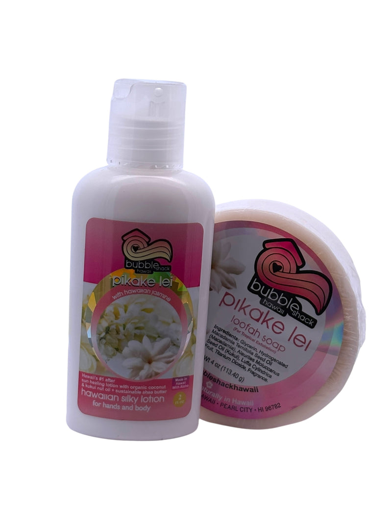 MADE IN HAWAII, Pikake Lei Loofah Lather/Soy Poi Candle Gift Set.