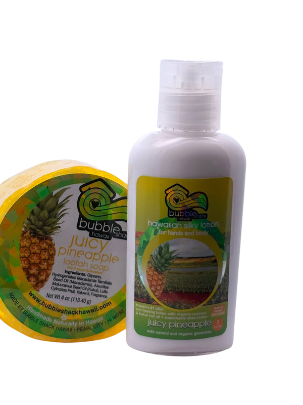 MADE IN HAWAII, Juicy Pineapple Mini Lotion and Loofah Soap Gift Set.