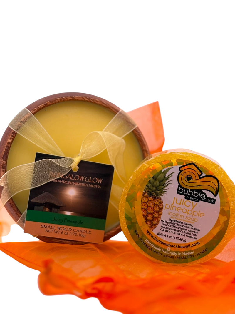MADE IN HAWAII, Juicy Pineapple Loofah Lather/Soy Poi Candle Gift Set.