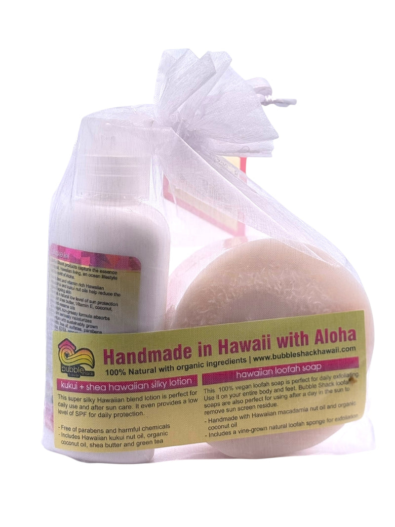 MADE IN HAWAII, Pikake Lei Loofah Lather/Soy Poi Candle Gift Set.