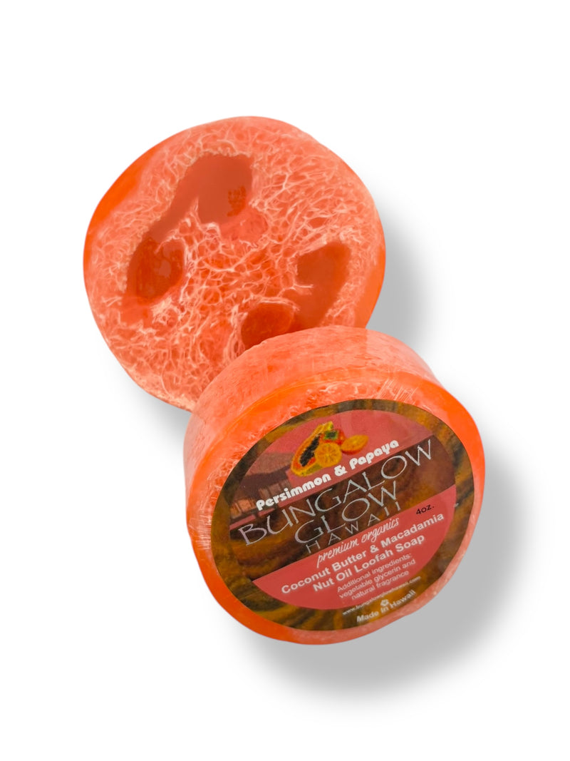 MADE IN HAWAII, Persimmon & Papaya Premium Organics Coconut Butter Loofah Soap.