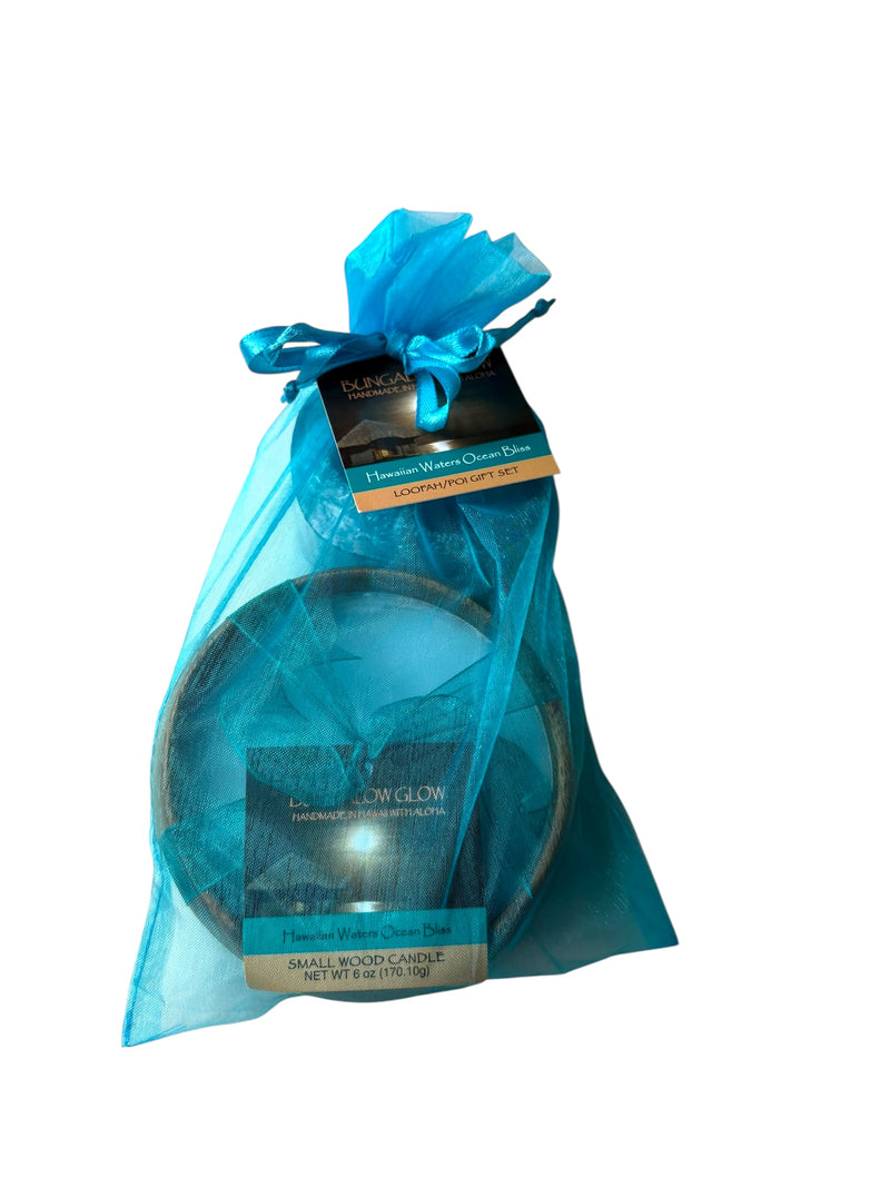 MADE IN HAWAII, Hawaiian Waters Ocean Bliss Loofah Lather / Soy Poi Candle Gift Set.