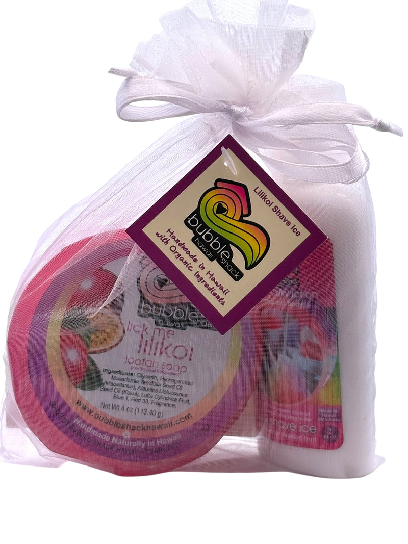 MADE IN HAWAII, Lilikoi Shave Ice Mini Lotion and Loofah Soap Gift Set.