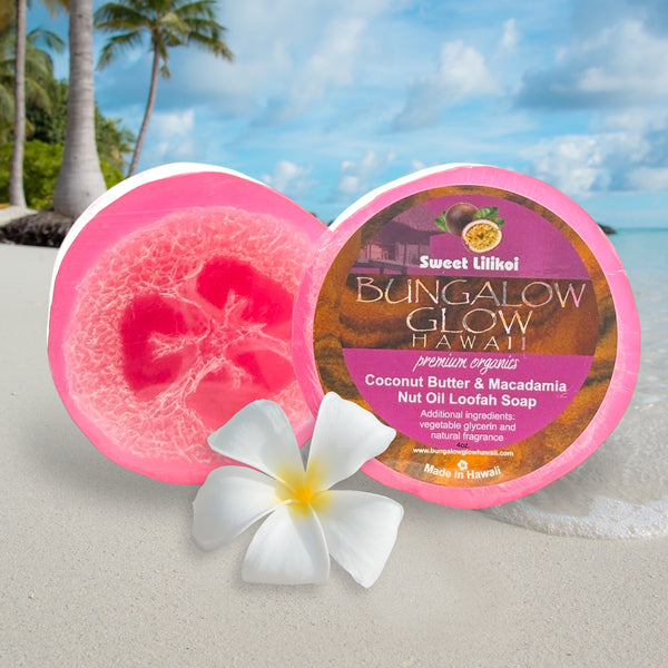 MADE IN HAWAII, Sweet Lilikoi Premium Organics Coconut Butter Loofah Soap.