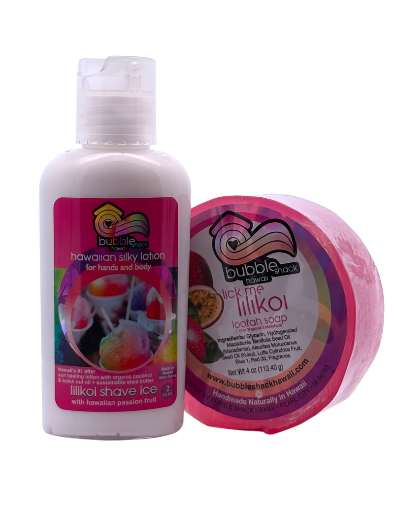 MADE IN HAWAII, Lilikoi Shave Ice Mini Lotion and Loofah Soap Gift Set.
