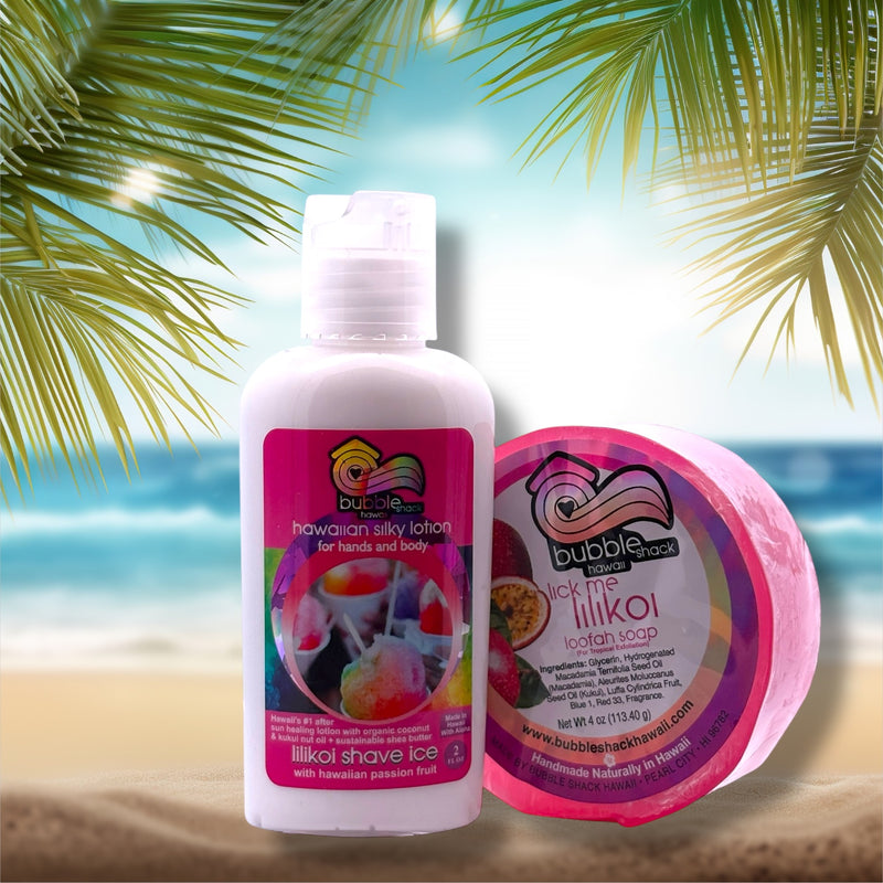 MADE IN HAWAII, Lilikoi Shave Ice Mini Lotion and Loofah Soap Gift Set.