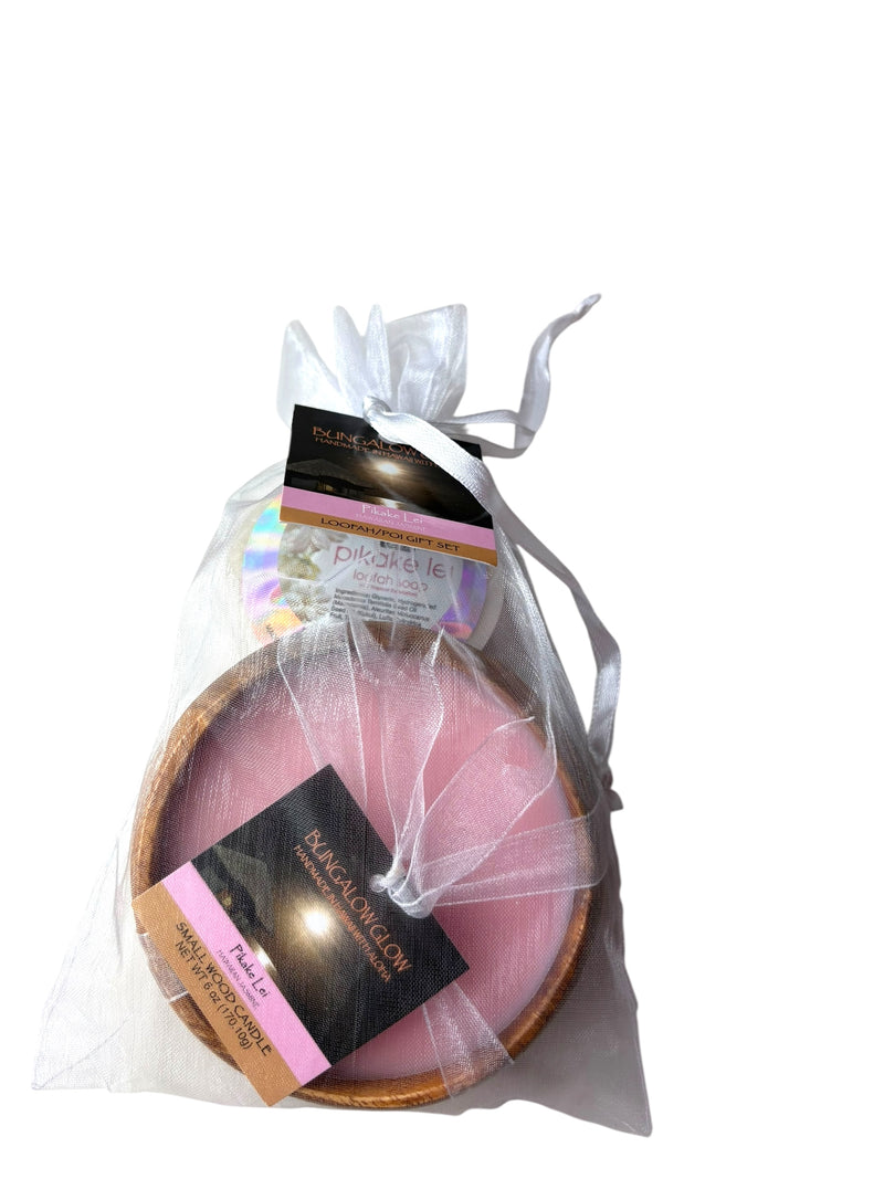 MADE IN HAWAII, Pikake Lei Loofah Lather/Soy Poi Candle Gift Set.