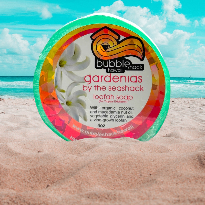 MADE IN HAWAII.Gardenias by the Seashack Loofah Soap