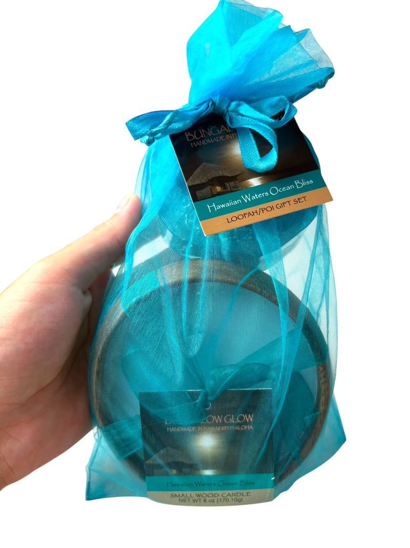 MADE IN HAWAII, Hawaiian Waters Ocean Bliss Loofah Lather / Soy Poi Candle Gift Set.