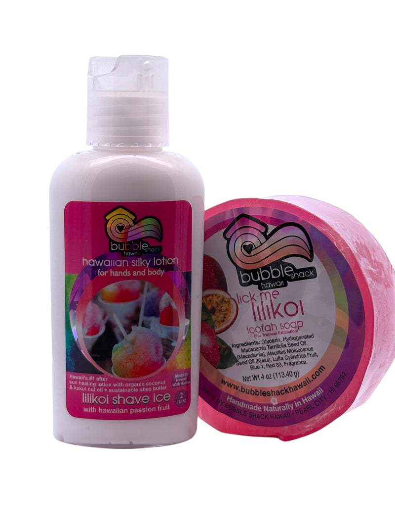 MADE IN HAWAII, Lilikoi Shave Ice Mini Lotion and Loofah Soap Gift Set.