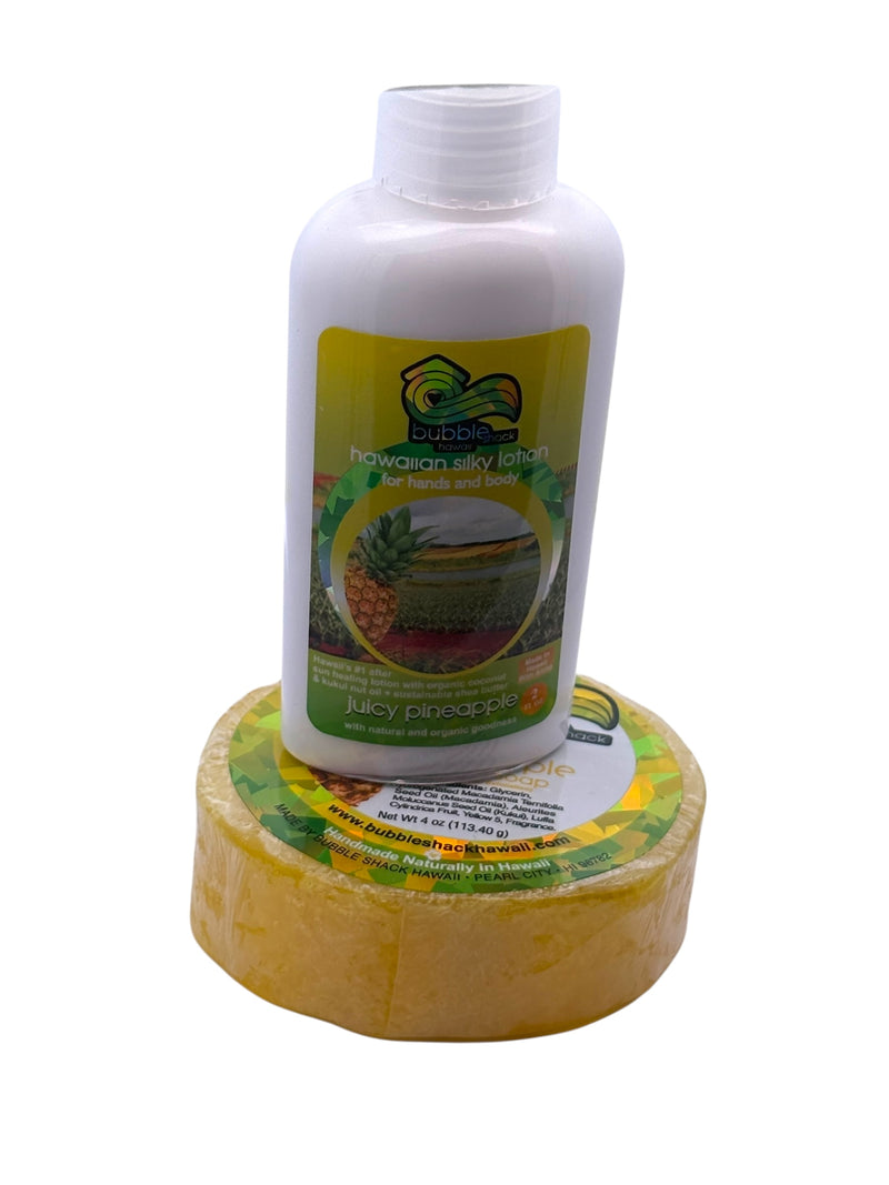 MADE IN HAWAII, Juicy Pineapple Mini Lotion and Loofah Soap Gift Set.