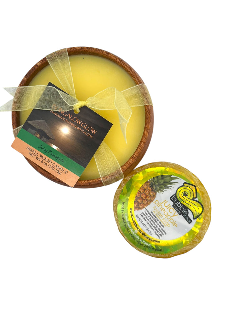 MADE IN HAWAII, Juicy Pineapple Loofah Lather/Soy Poi Candle Gift Set.