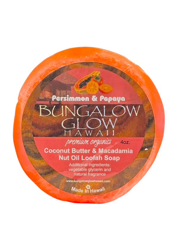 MADE IN HAWAII, Persimmon & Papaya Premium Organics Coconut Butter Loofah Soap.