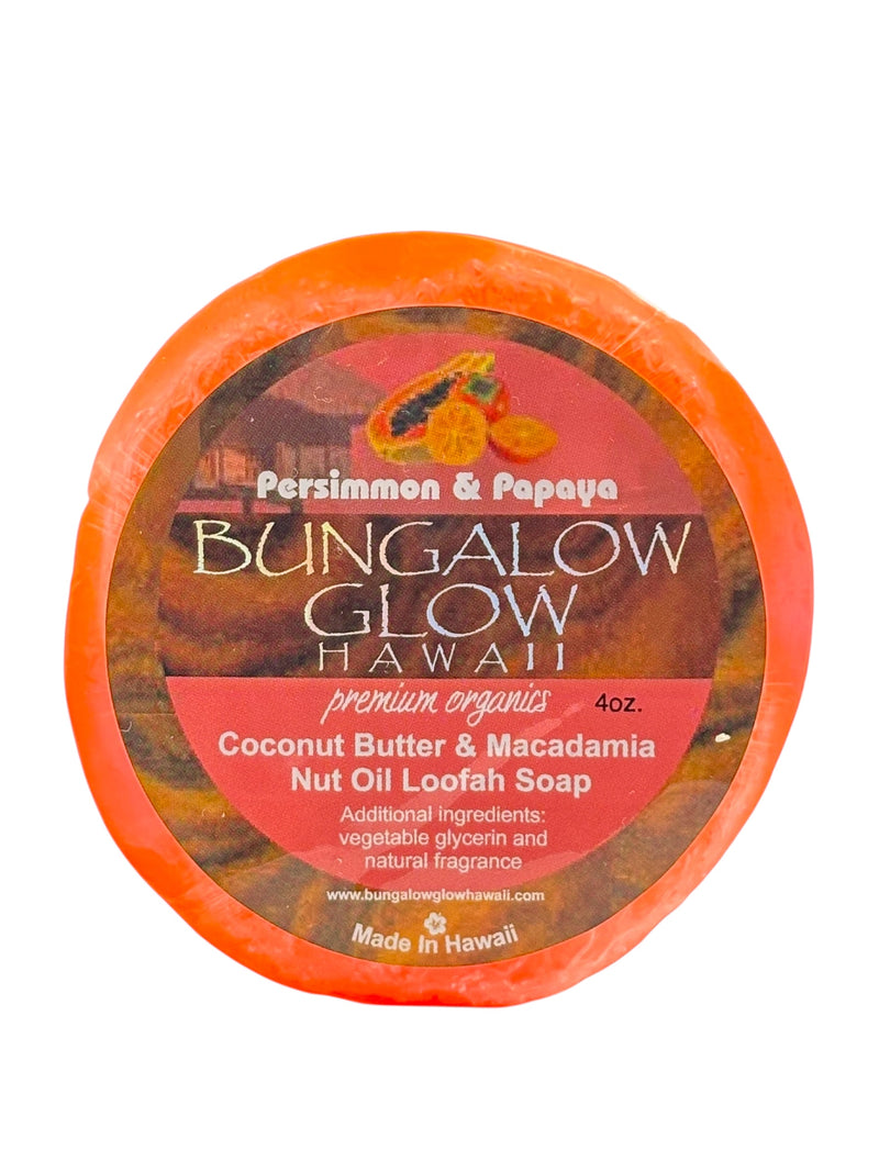 MADE IN HAWAII, Persimmon & Papaya Premium Organics Coconut Butter Loofah Soap.