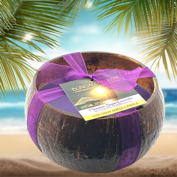 Hawaiian Super Lavender Coconut Shell Soy Candle,12oz