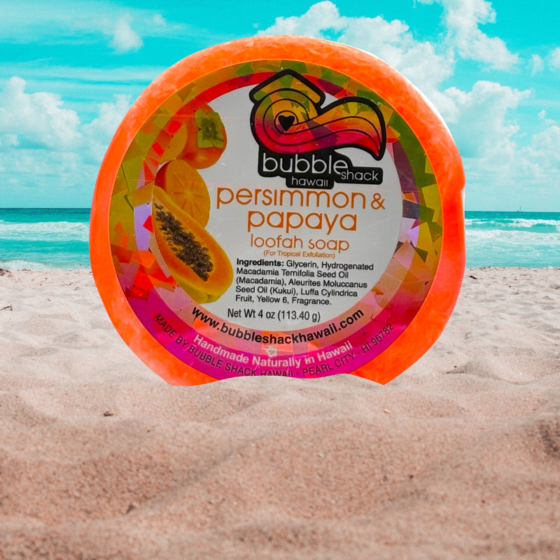 MADE IN HAWAII.Persimmon and Papaya Loofah Soap