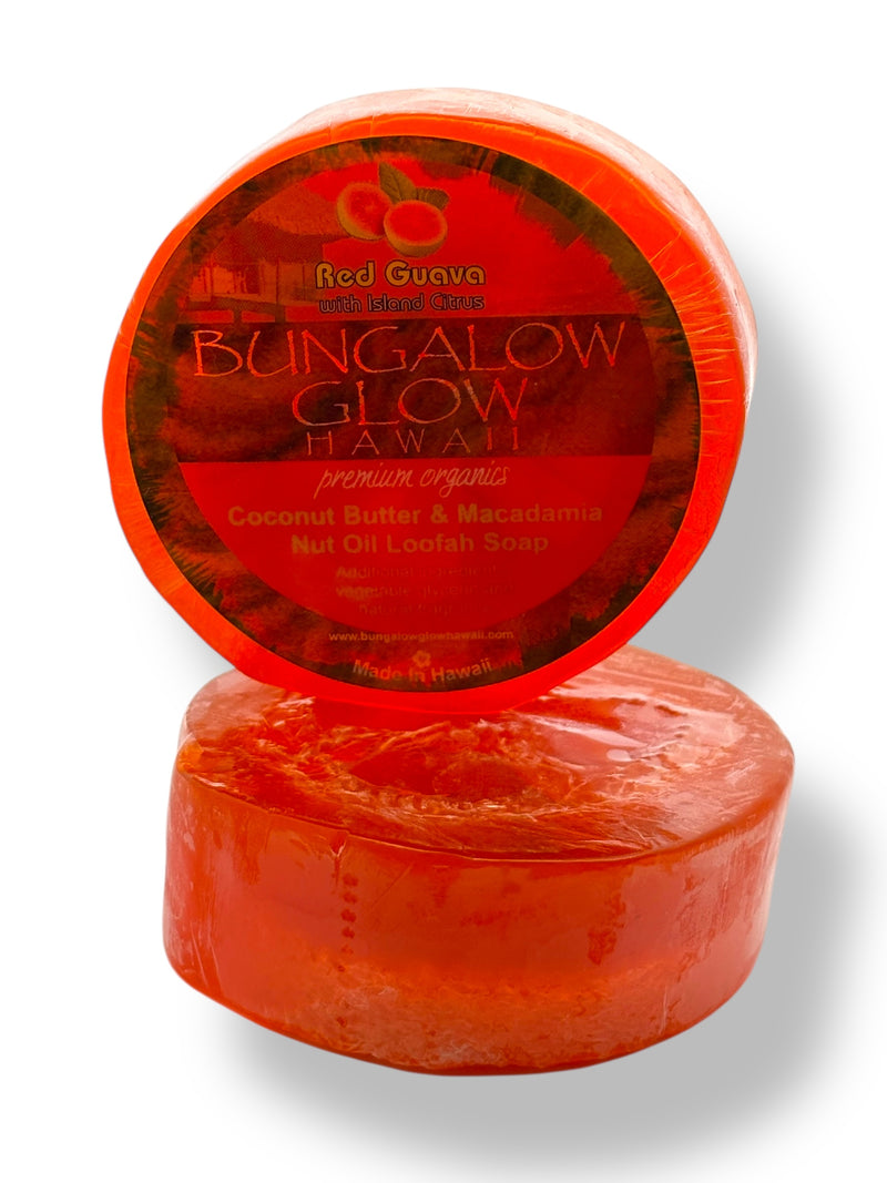MADE IN HAWAII.Red Guava with Island Citrus Premium Organics Coconut Butter Sticker Loofah Soap