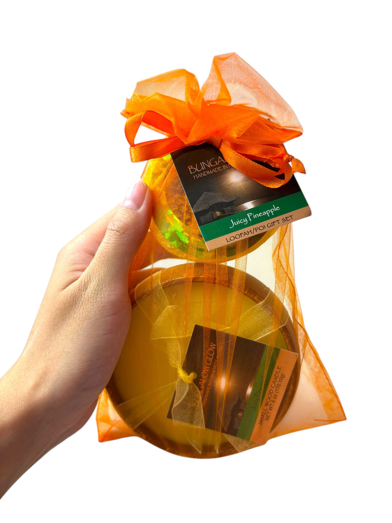 MADE IN HAWAII, Juicy Pineapple Loofah Lather/Soy Poi Candle Gift Set.