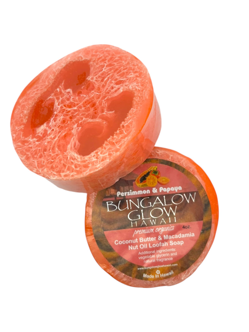 MADE IN HAWAII, Persimmon & Papaya Premium Organics Coconut Butter Loofah Soap.