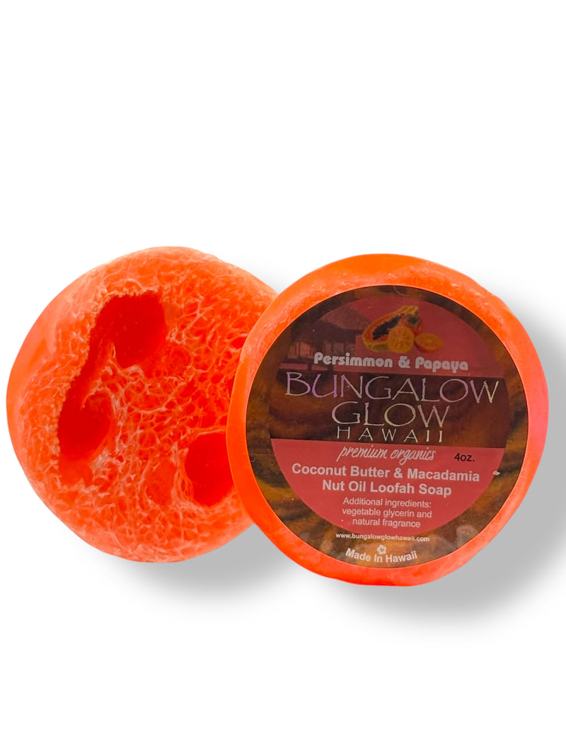 MADE IN HAWAII, Persimmon & Papaya Premium Organics Coconut Butter Loofah Soap.