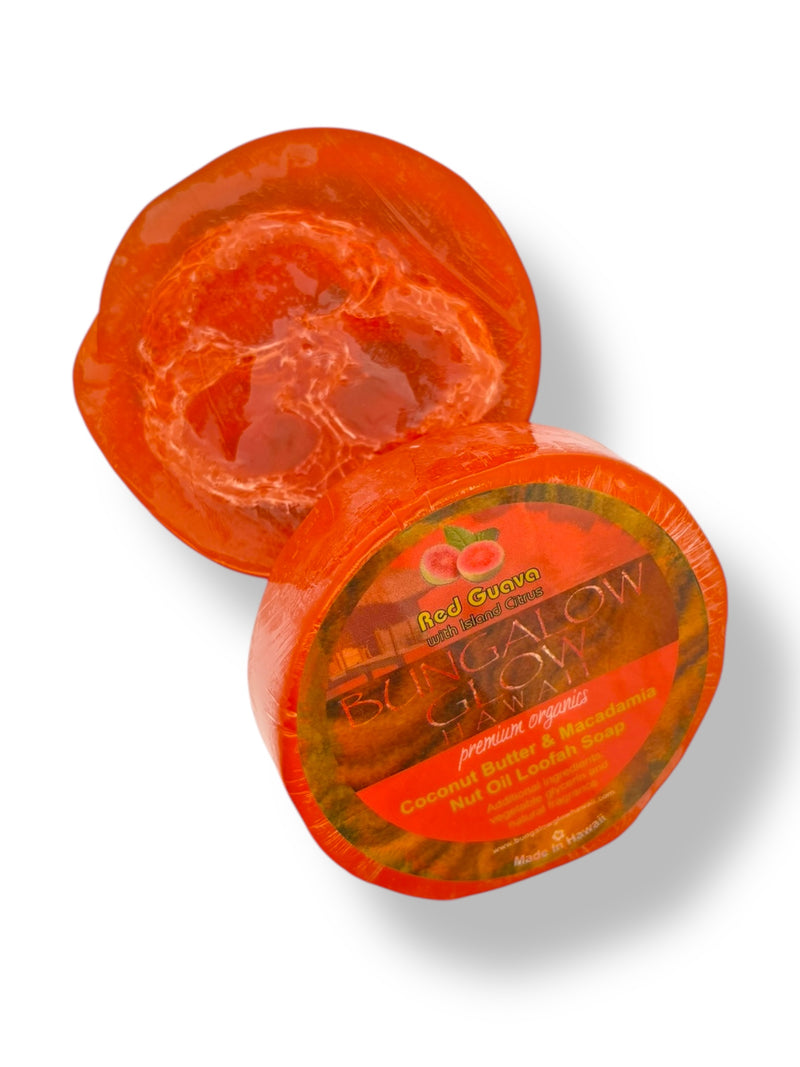 MADE IN HAWAII.Red Guava with Island Citrus Premium Organics Coconut Butter Sticker Loofah Soap