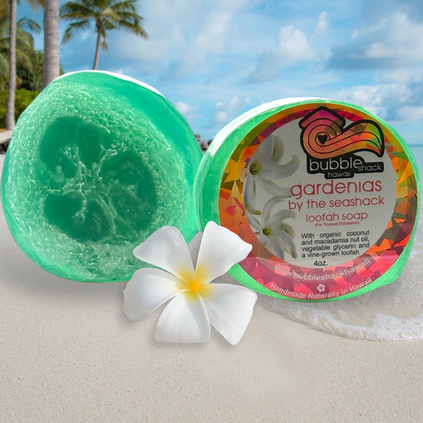 MADE IN HAWAII.Gardenias by the Seashack Loofah Soap