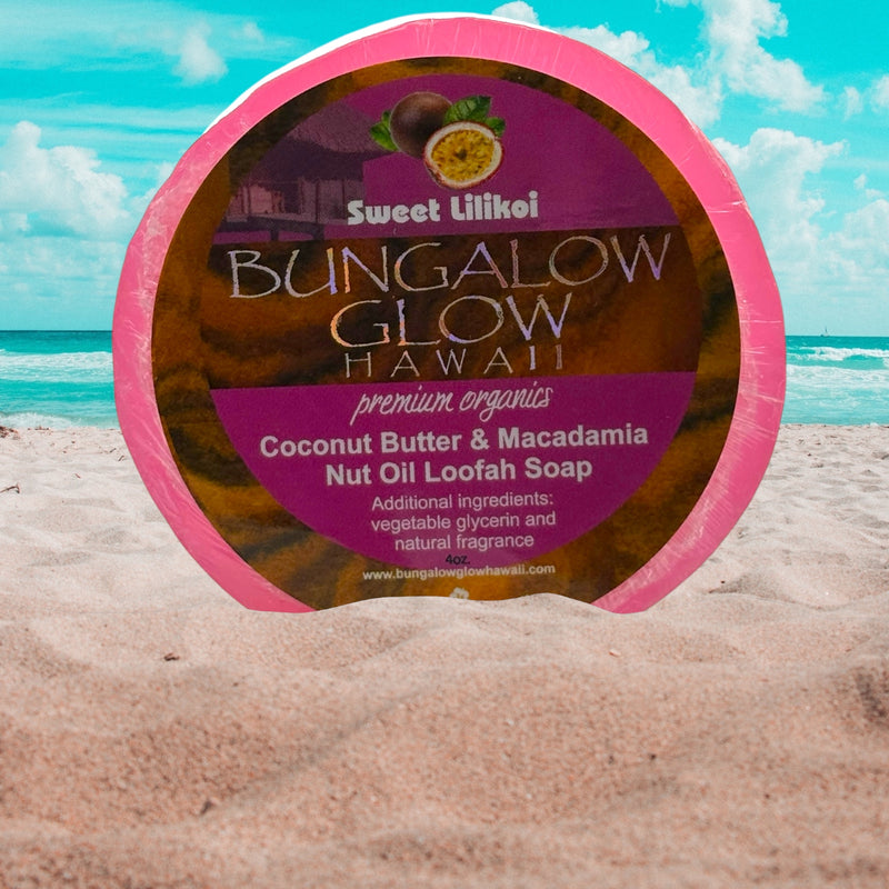MADE IN HAWAII, Sweet Lilikoi Premium Organics Coconut Butter Loofah Soap.